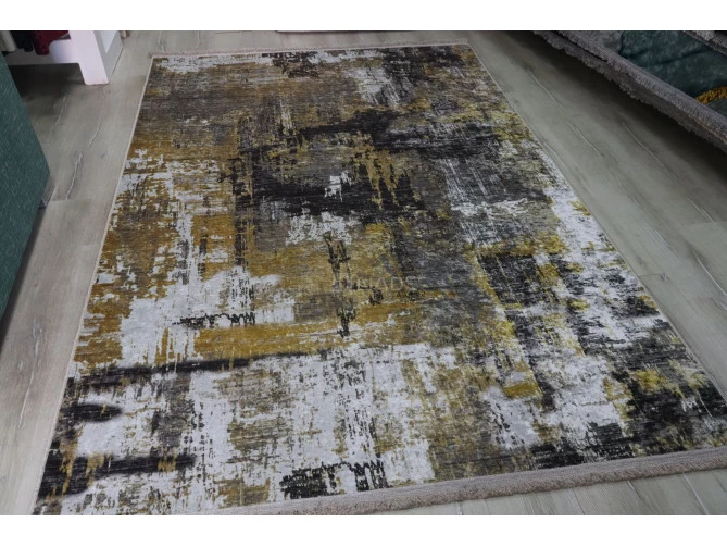 Tapis moderne gris, moutarde, noir à Casablanca-02351-1