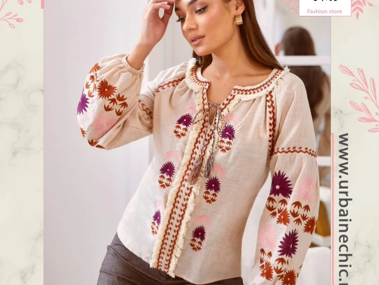 Blouse à broderie florale pour femme élégante  04190